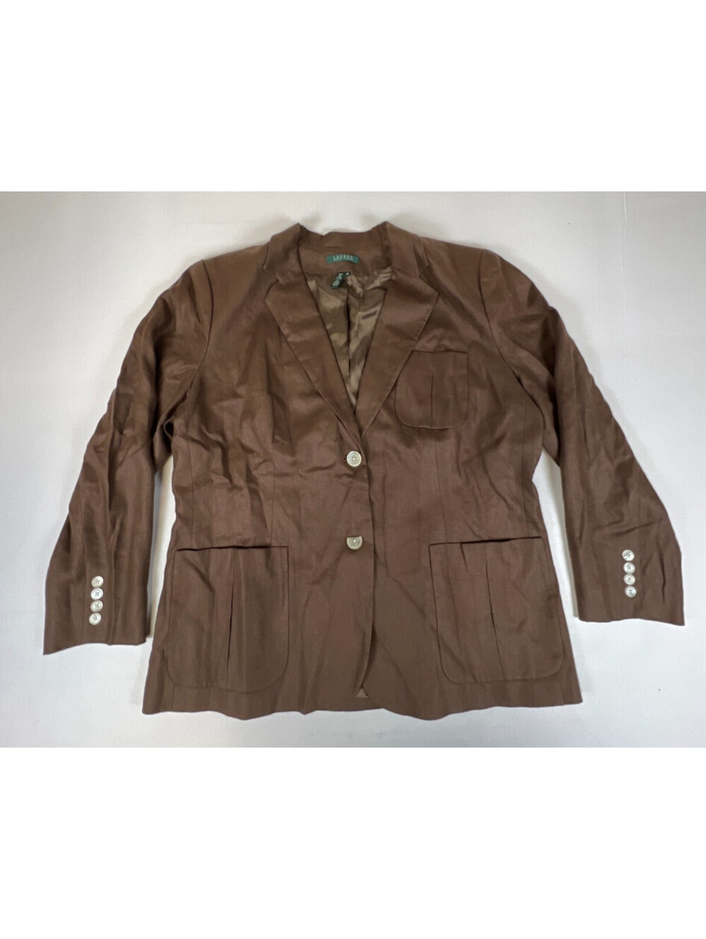 Lauren Ralph Lauren Womens 16W Brown 100% Linen Blazer Jacket Button Front